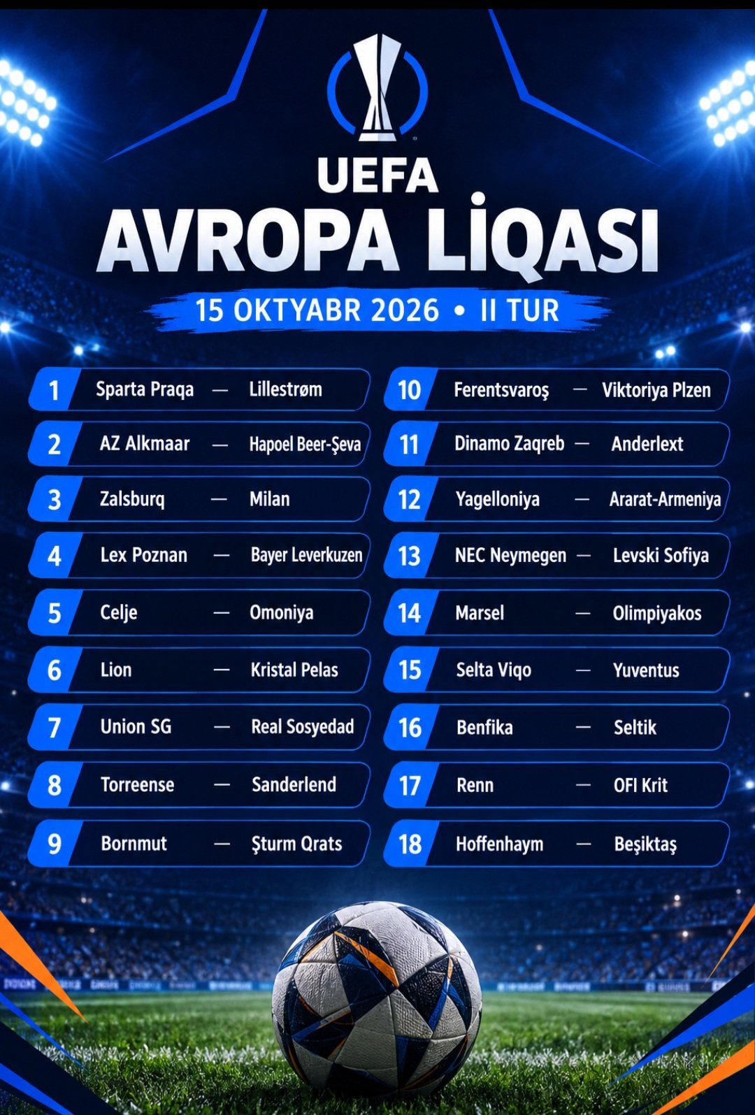 UEFA Avropa Liqasında II turun oyunları keçiriləcək
